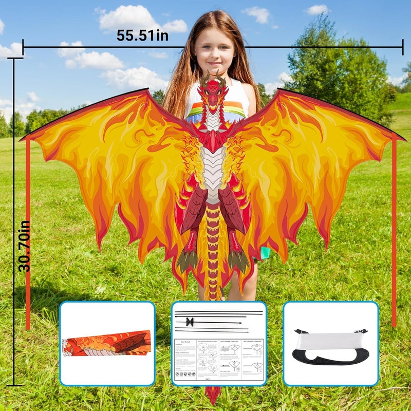 Crogift Dragon Kite for Adults, Kites for Kids Ages 4-8 8-12 Easy to Fly, Kids Kites for Boy Girls, Kite for Beginners Beach Trip Park Family Outdoor Games and Activities - Image 5